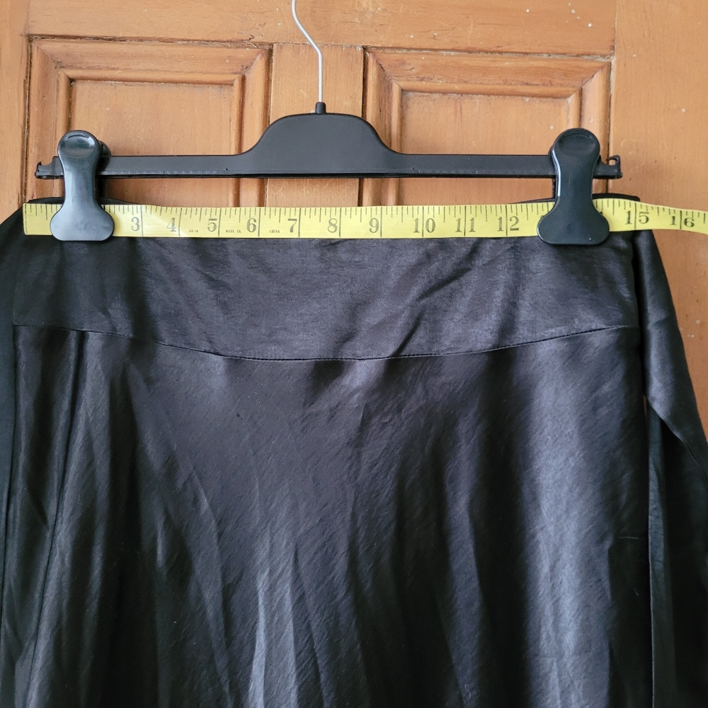 Vintage Satin Tiered Ruffle Hem Maxi Skirt Black Whimsigoth Goth 90s - Picture 12 of 15